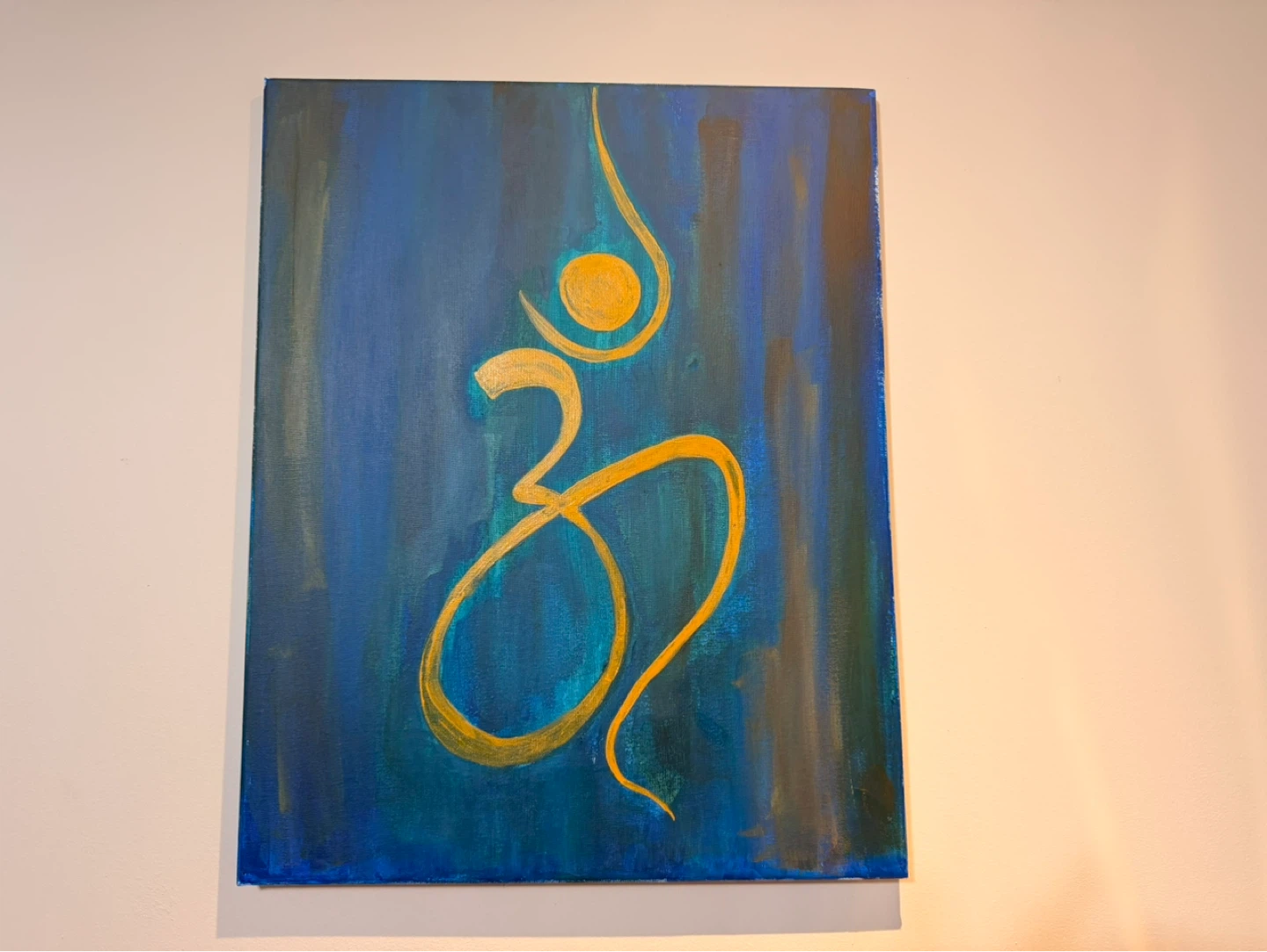 Handmade Om (ॐ) Canvas Painting – Blue & Gold Wall Art