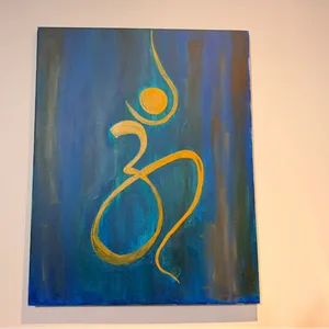 Handmade Om (ॐ) Canvas Painting – Blue & Gold Wall Art