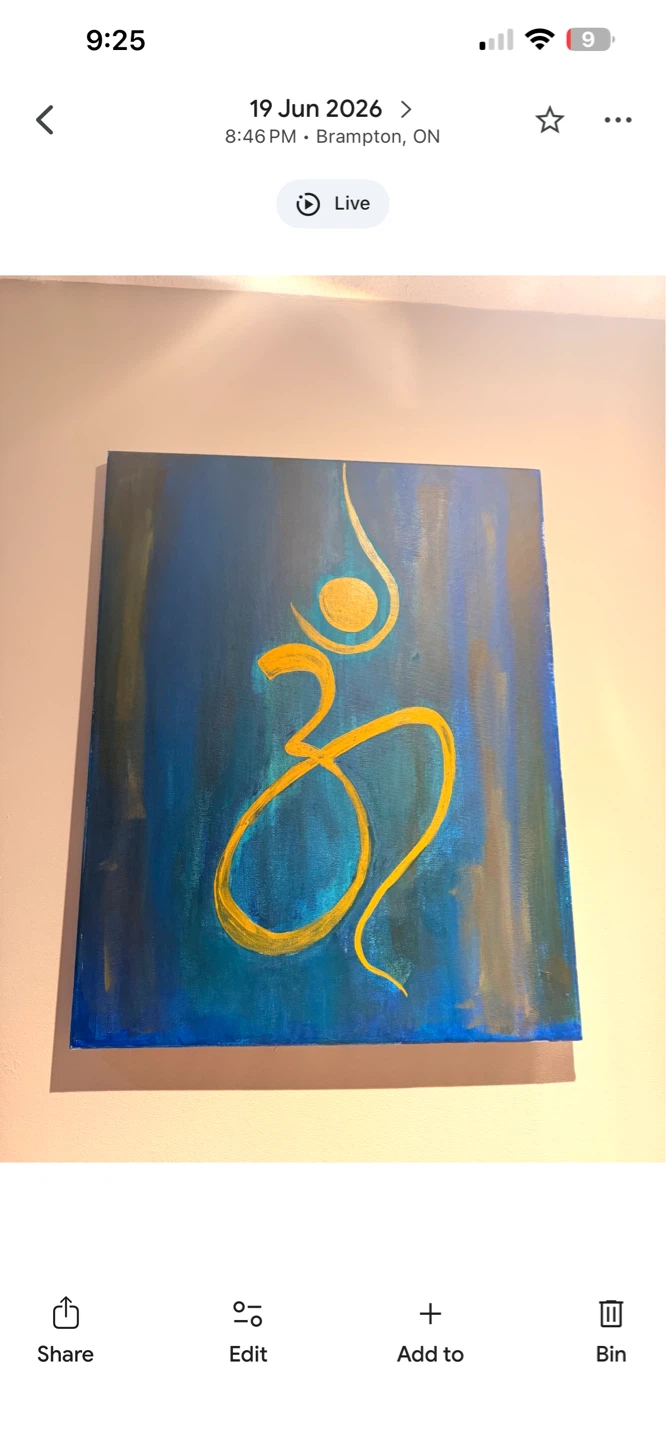 Handmade Om (ॐ) Canvas Painting – Blue & Gold Wall Art - photo 3
