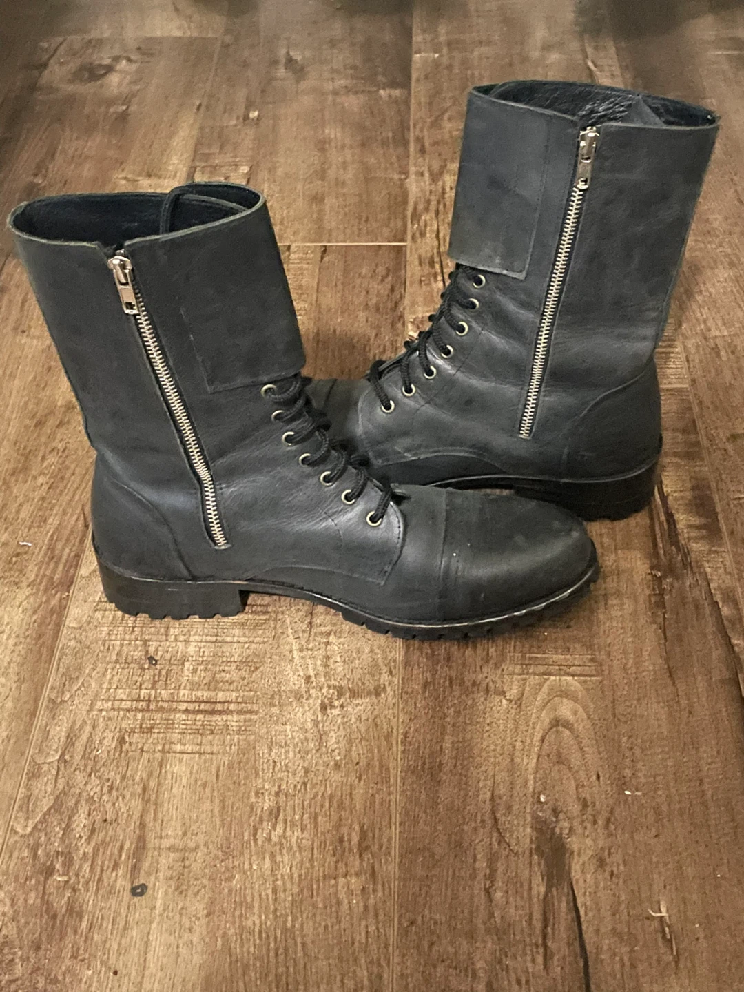 Black Leather Combat Boots - photo 2