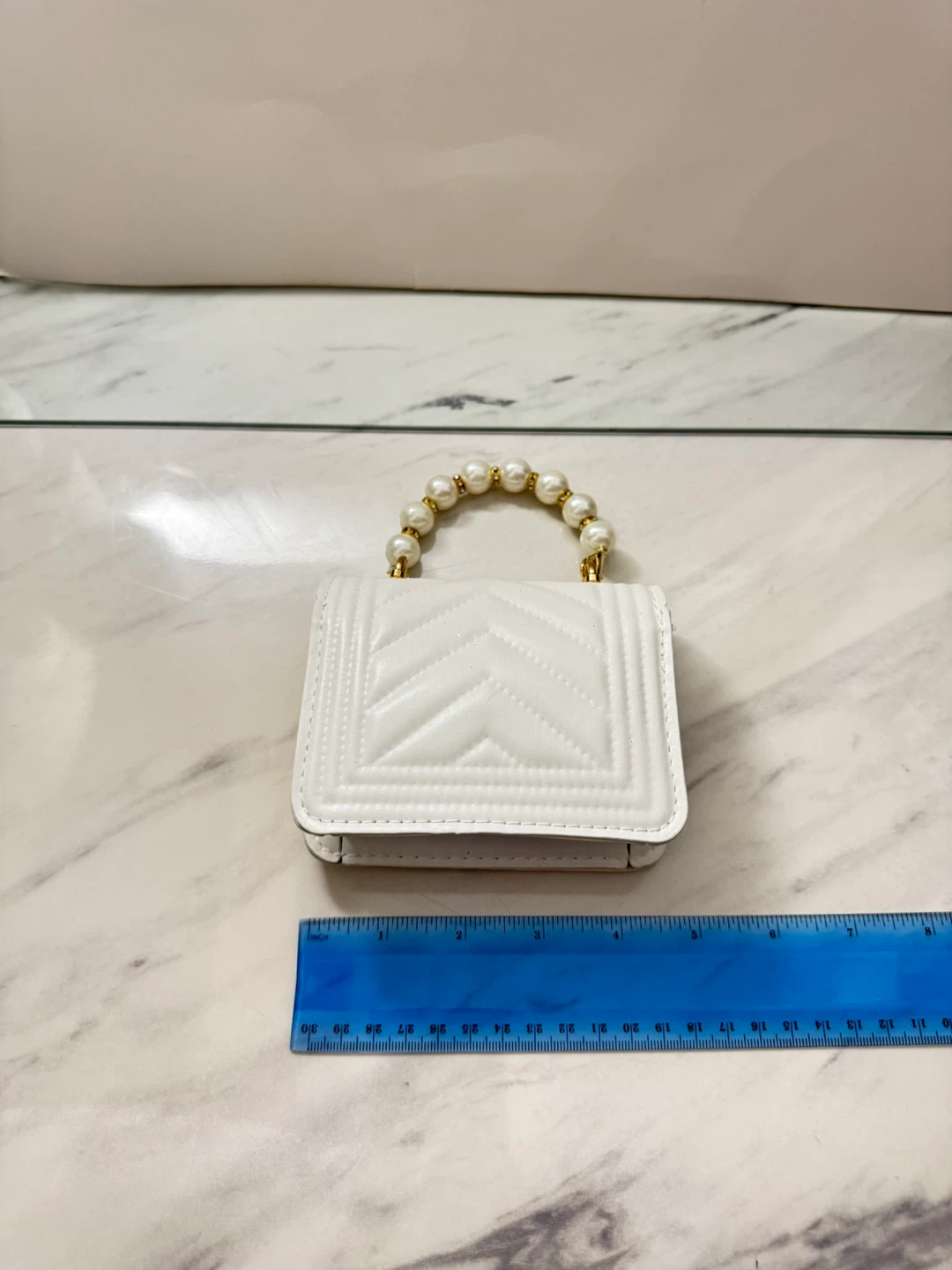 ⚽️White Quilted Mini Handbag with Pearl Handle - photo 3