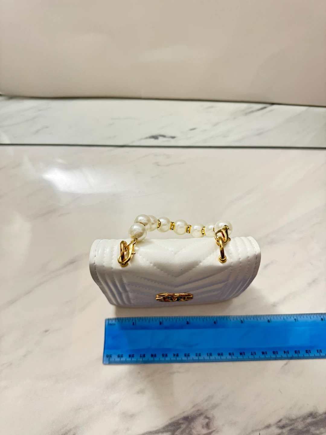 ⚽️White Quilted Mini Handbag with Pearl Handle