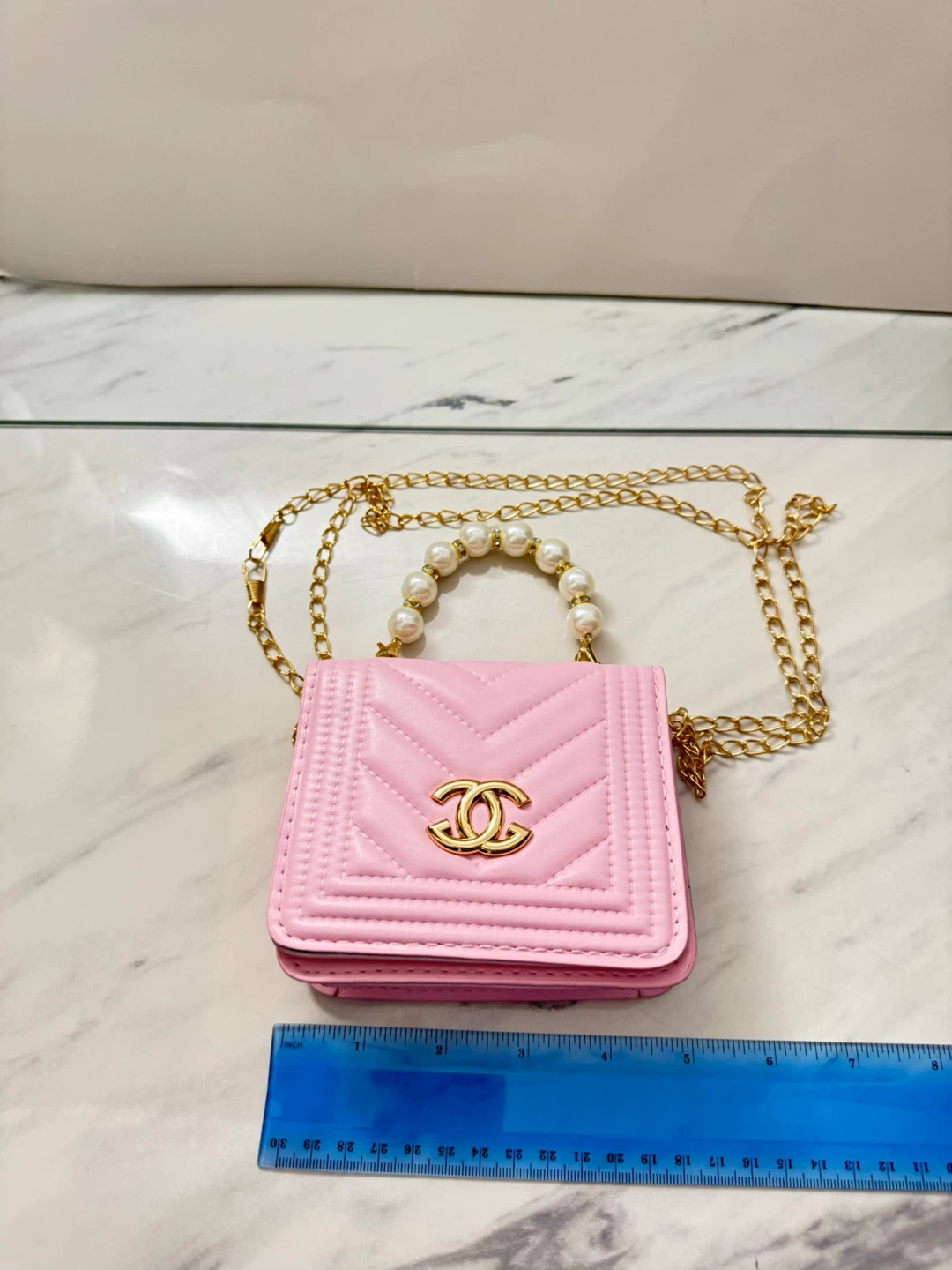 ⚽️Pink Mini Quilted Handbag with Pearl Handle