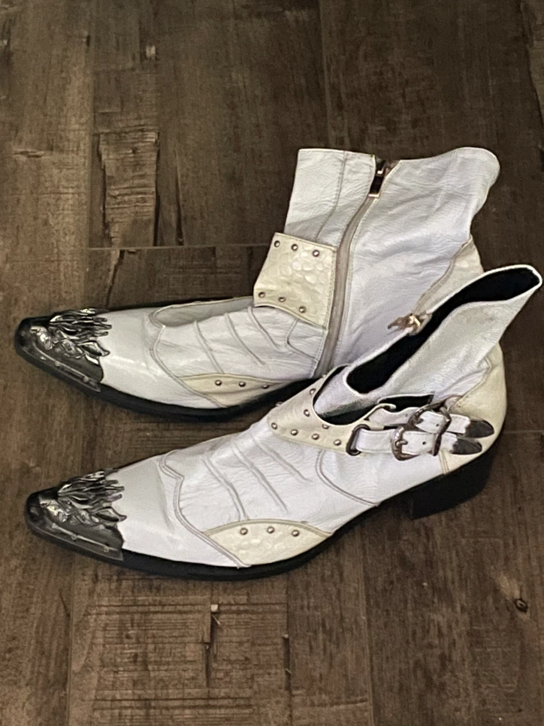 White Ankle Boots with Buckles and Zippers - photo 2