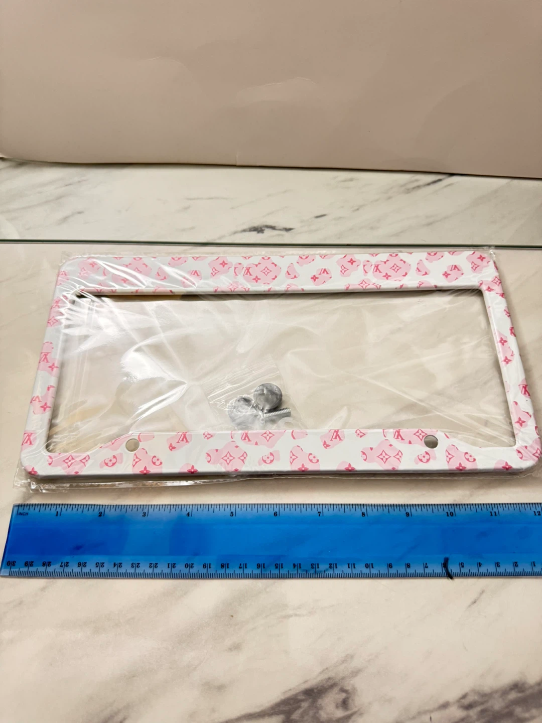 ⚽️Designer Pink Monogram License Plate Frame