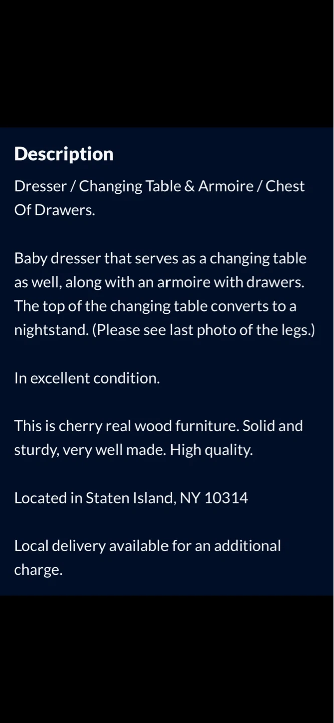 Cherry Wood Dresser Changing Table Armoire - photo 3