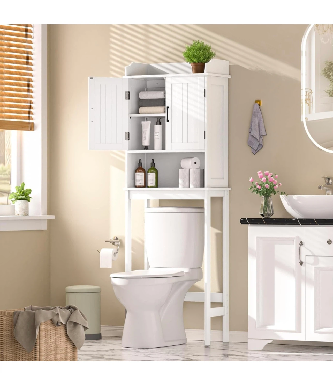 White Bathroom Over-The-Toilet Storage Cabinet