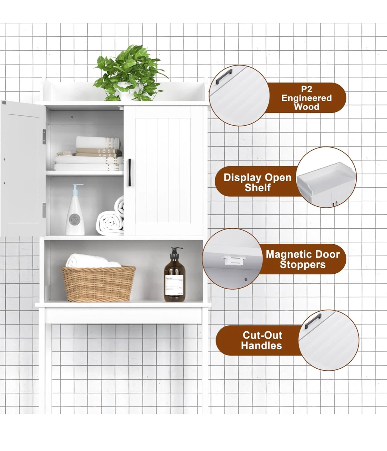 White Bathroom Over-The-Toilet Storage Cabinet - photo 3