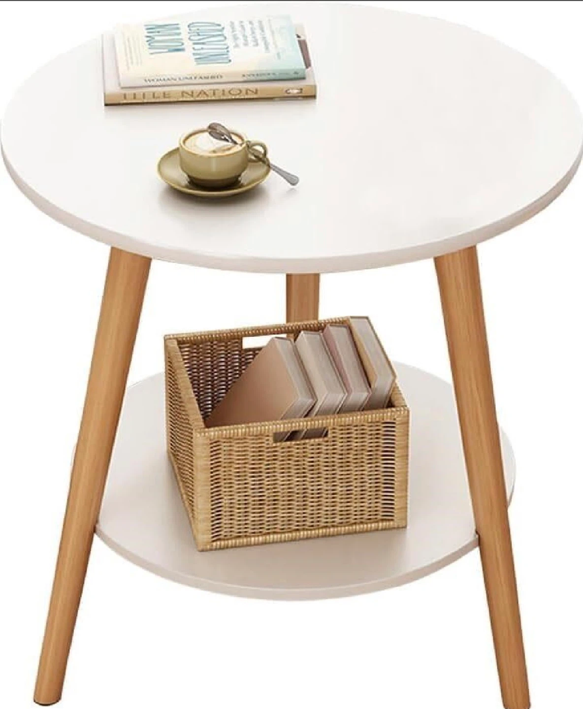 White Bedside Table with Storage Shelf