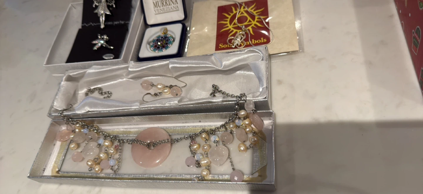 Lot Jewellery genuine pink quartz  & sterling silver pendant