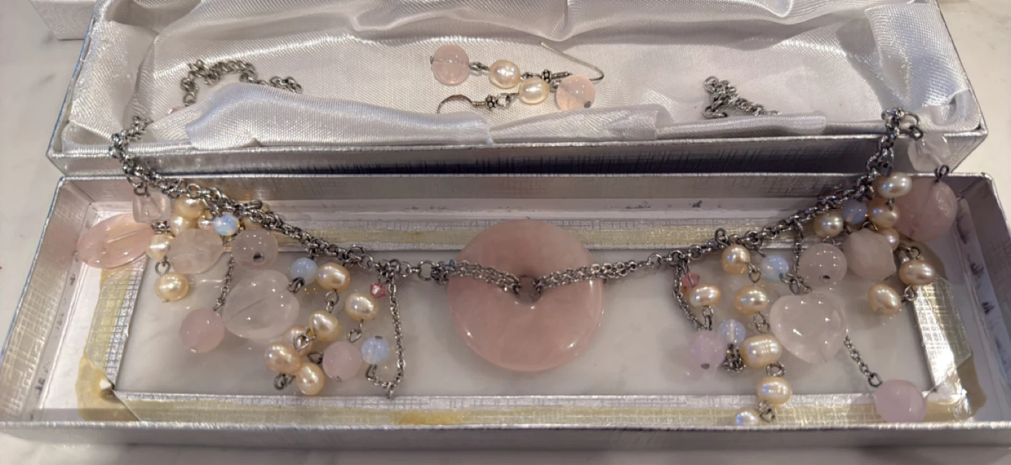 Lot Jewellery genuine pink quartz  & sterling silver pendant - photo 4