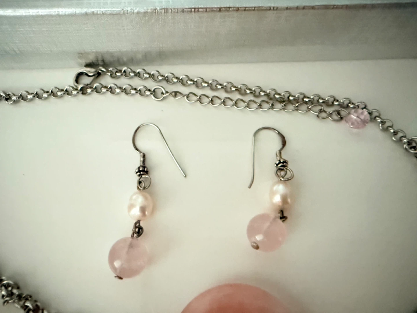 Lot Jewellery genuine pink quartz  & sterling silver pendant - photo 5