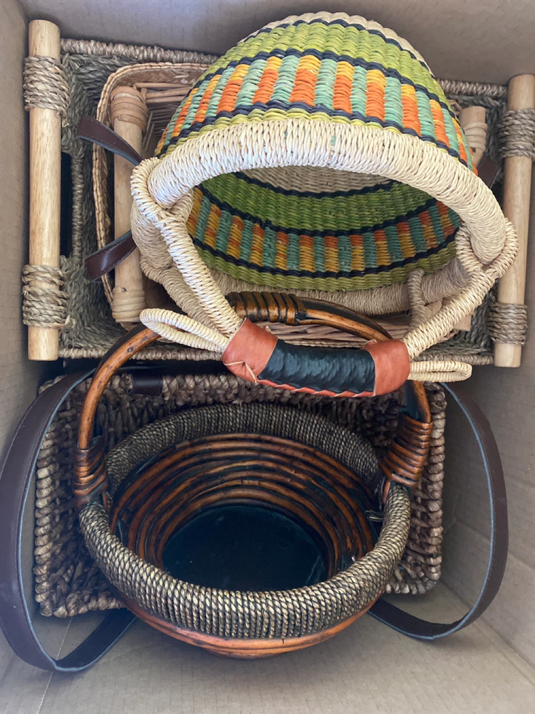 Set of 6 Woven Baskets with Handles
