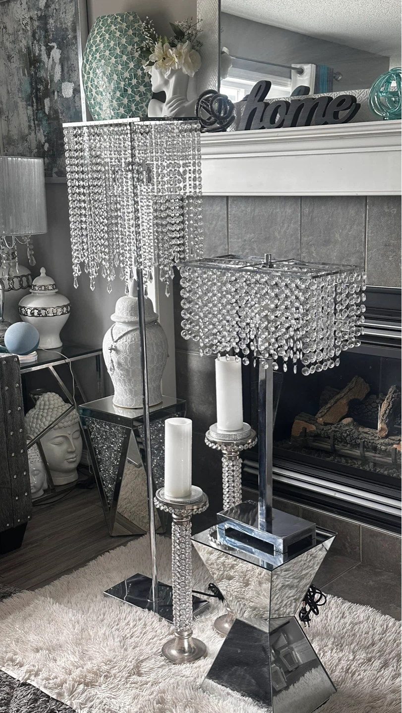 Crystal Chandelier Floor Lamp and Table Lamp Set - photo 2