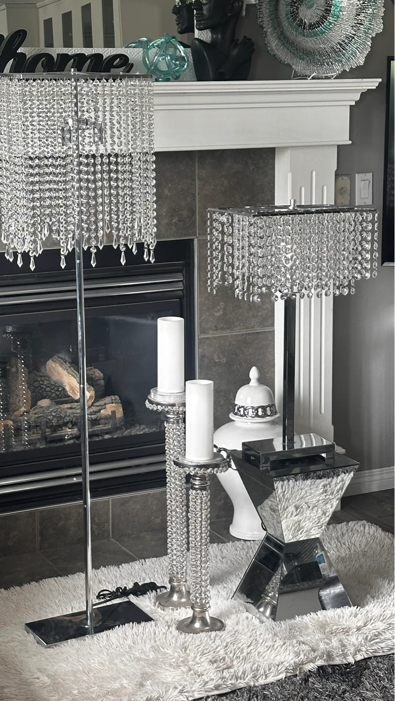 Crystal Chandelier Floor Lamp and Table Lamp Set - photo 5