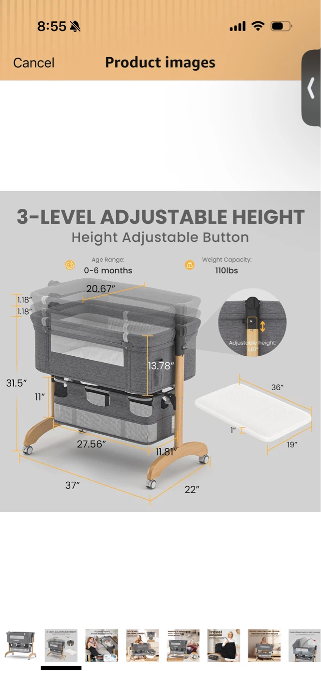 TouHeart Baby Bassinet Bedside Sleeper - photo 2