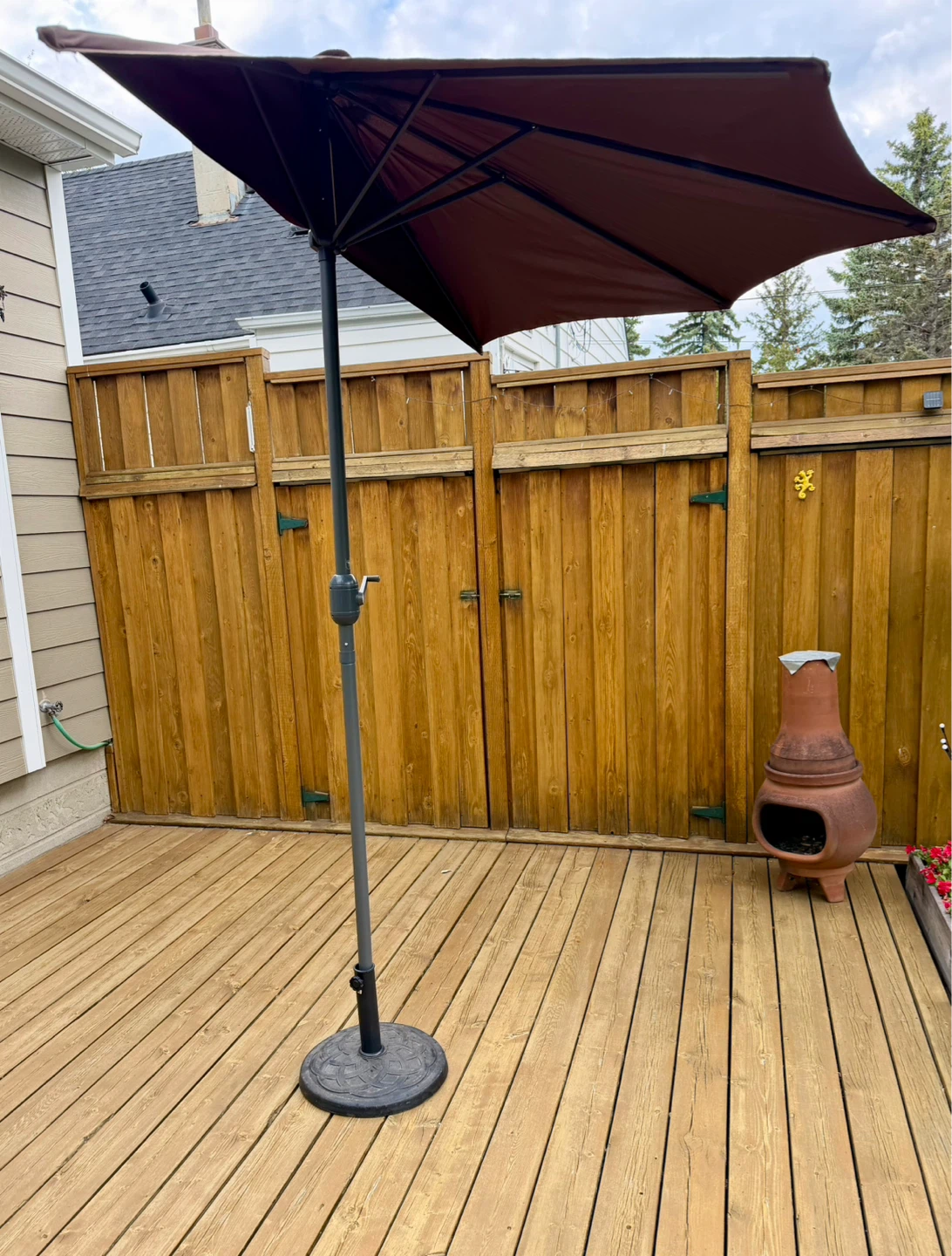 Brown Patio Umbrella with Base - photo 2