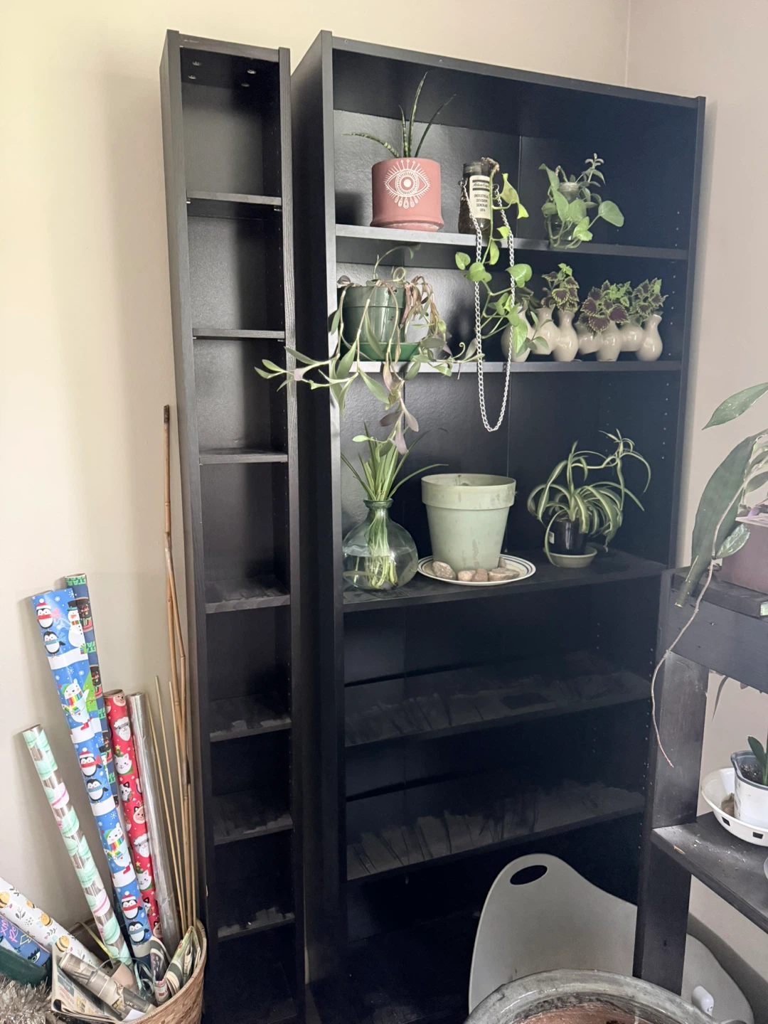 Black Tall Bookcase with Side Shelving