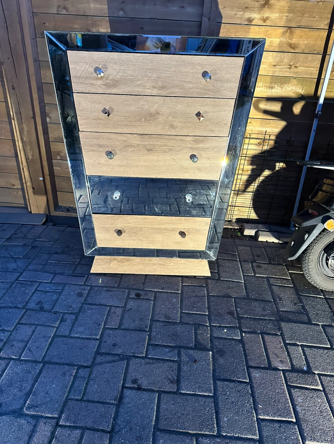 Mirrored 5‑Drawer Dresser with Unique Trapezoid Design