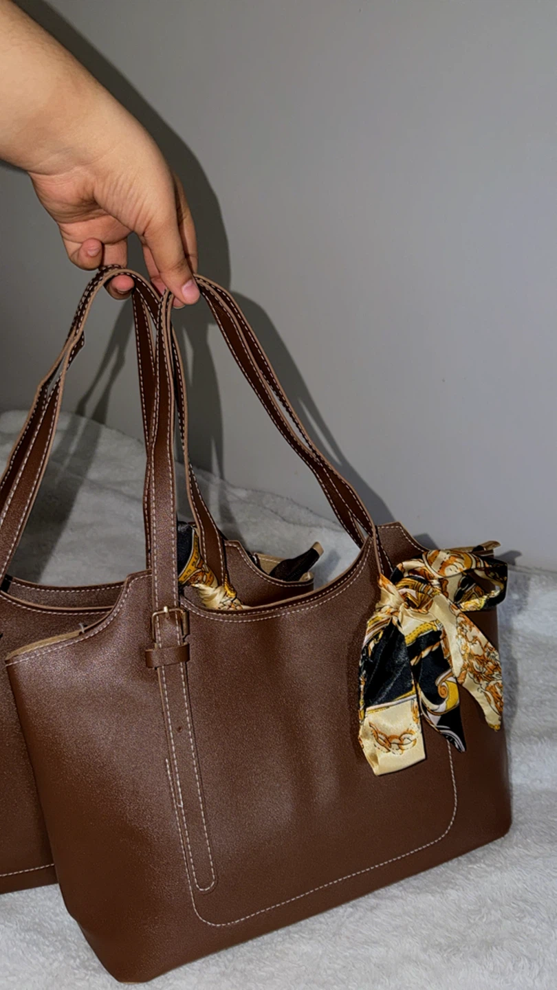 Brand New Brown Tote Bag with Scarf - photo 2