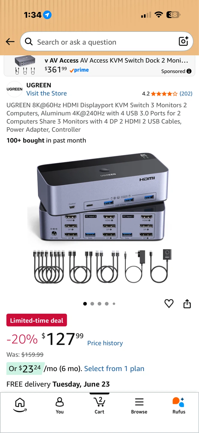 UGREEN HDMI+DisplayPort Triple Monitor KVM Switch 2 In 3 Out - photo 4