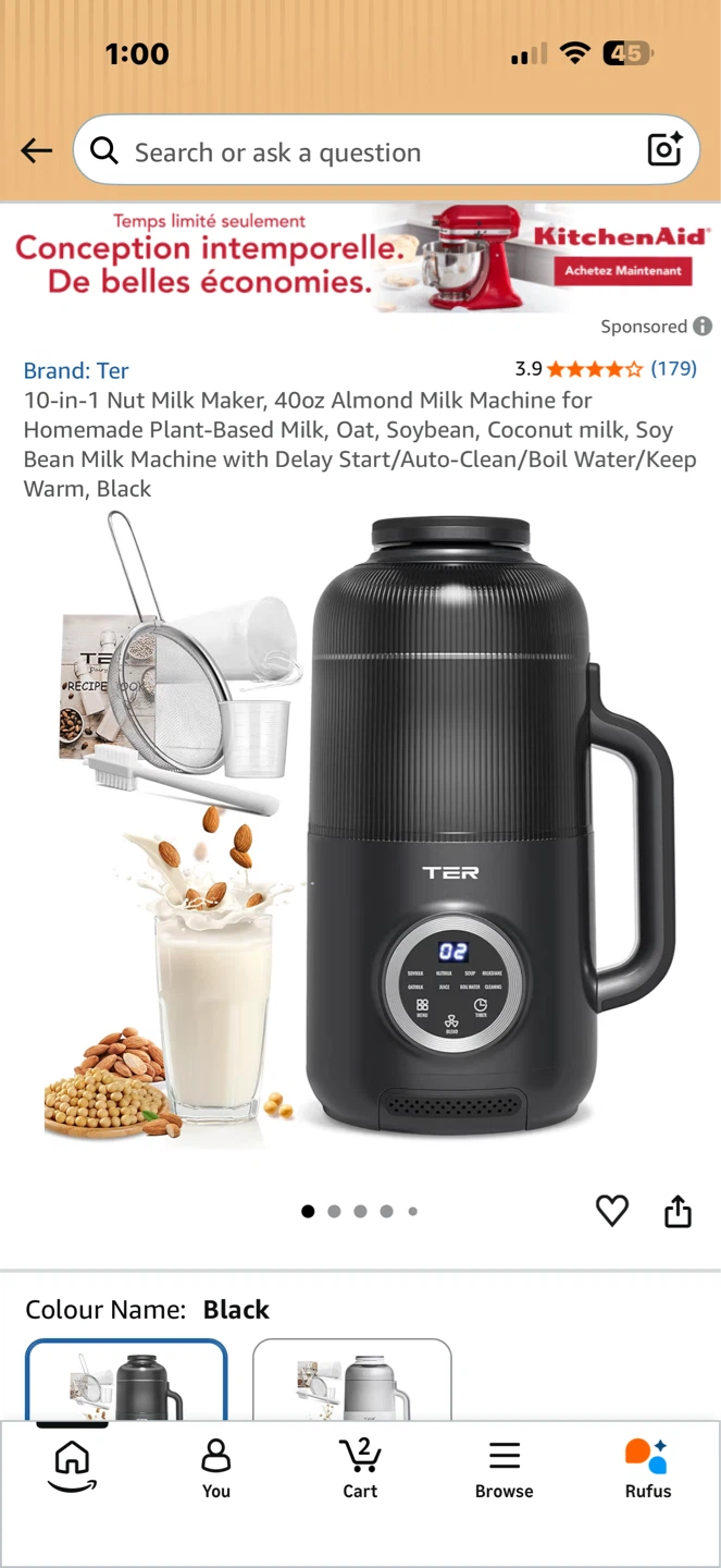 TER 10-in-1 Nut Milk Machine - Black - photo 2