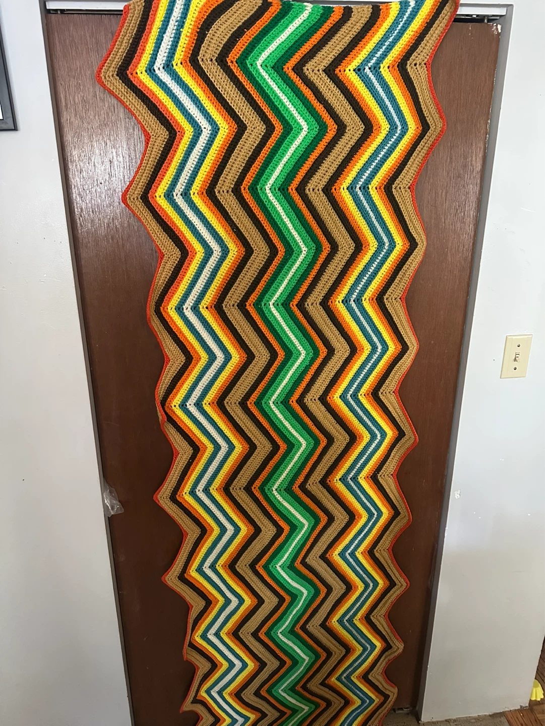 Hand made 1970s Crochet Chevron Afghan Blanket 84x28