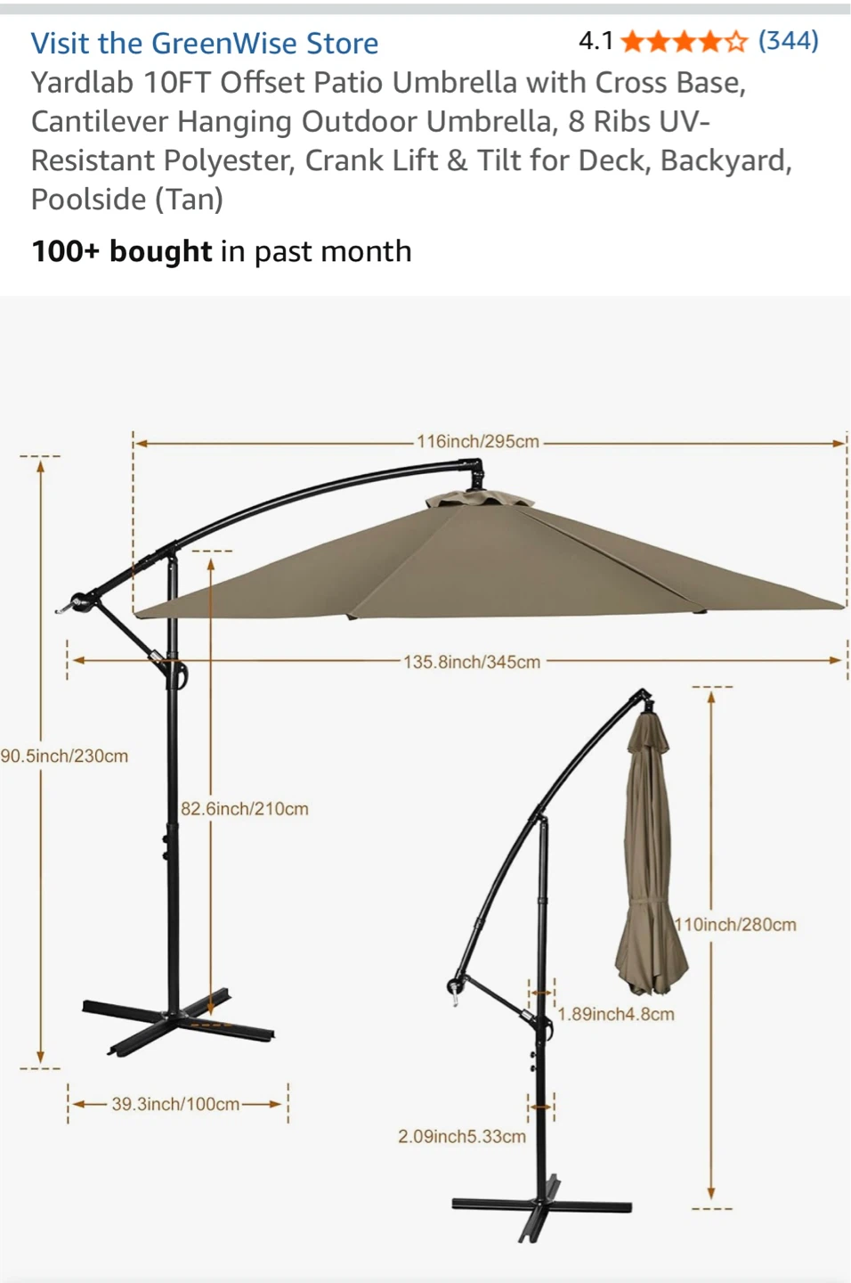 Yardlab 10FT Offset Patio Umbrella