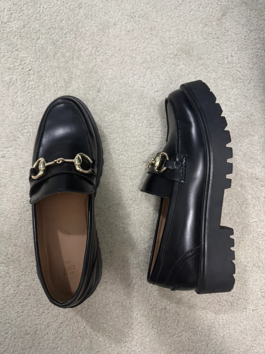 Black Loafers with Gold Bit Detail