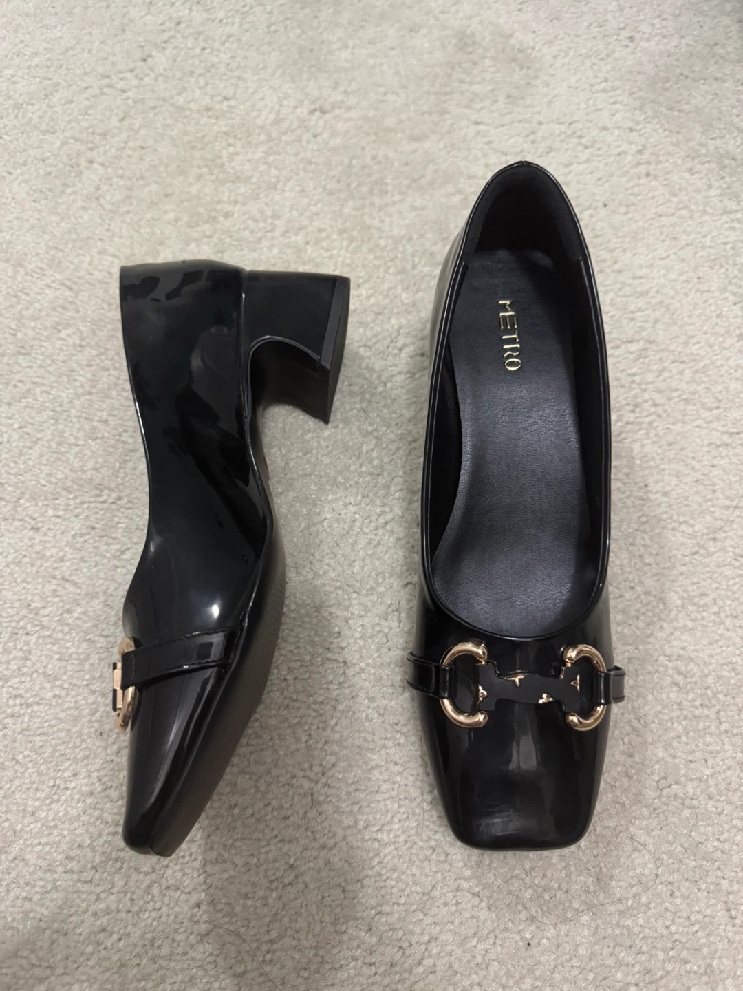Black METRO Heels with Gold Buckle