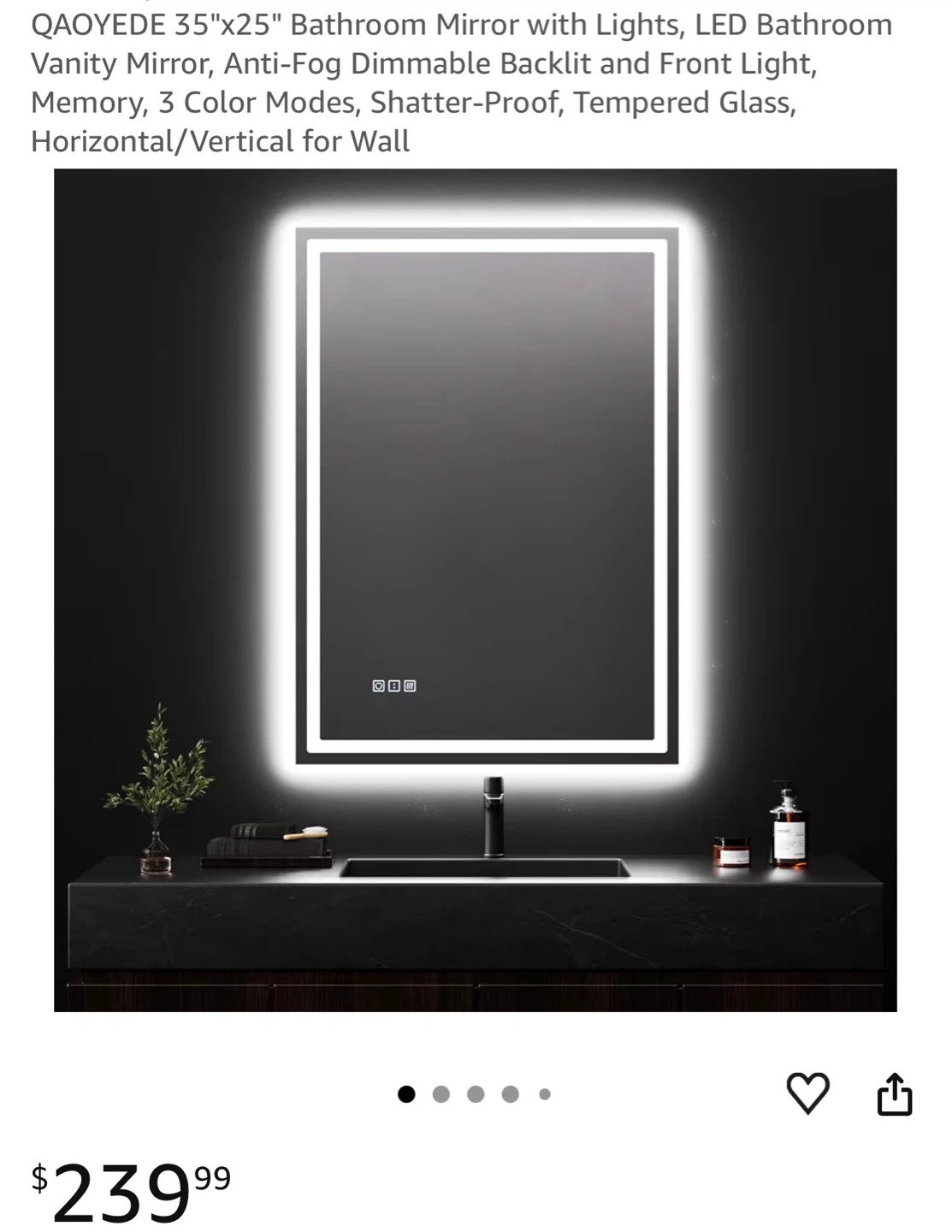 QAOYEDE 35"x25" LED Bathroom Mirror Brand New