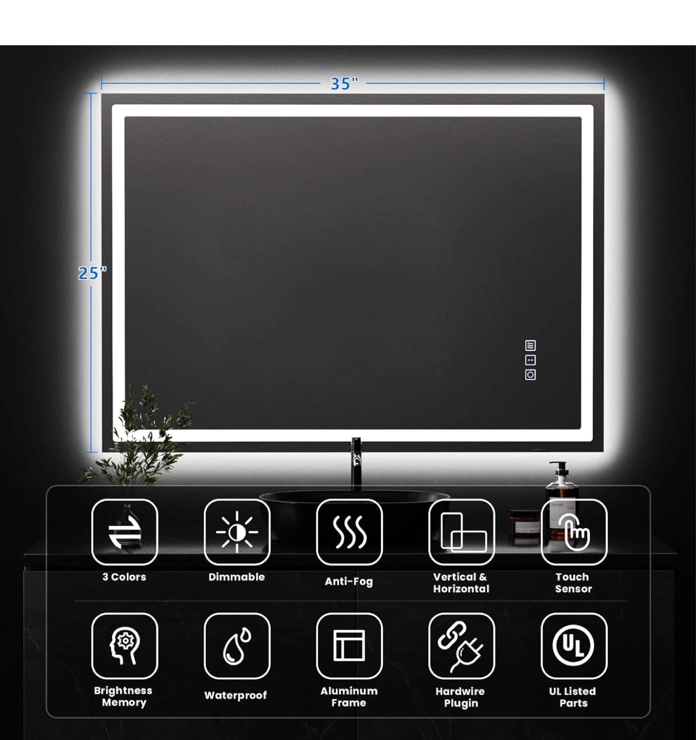 QAOYEDE 35"x25" LED Bathroom Mirror Brand New - photo 3