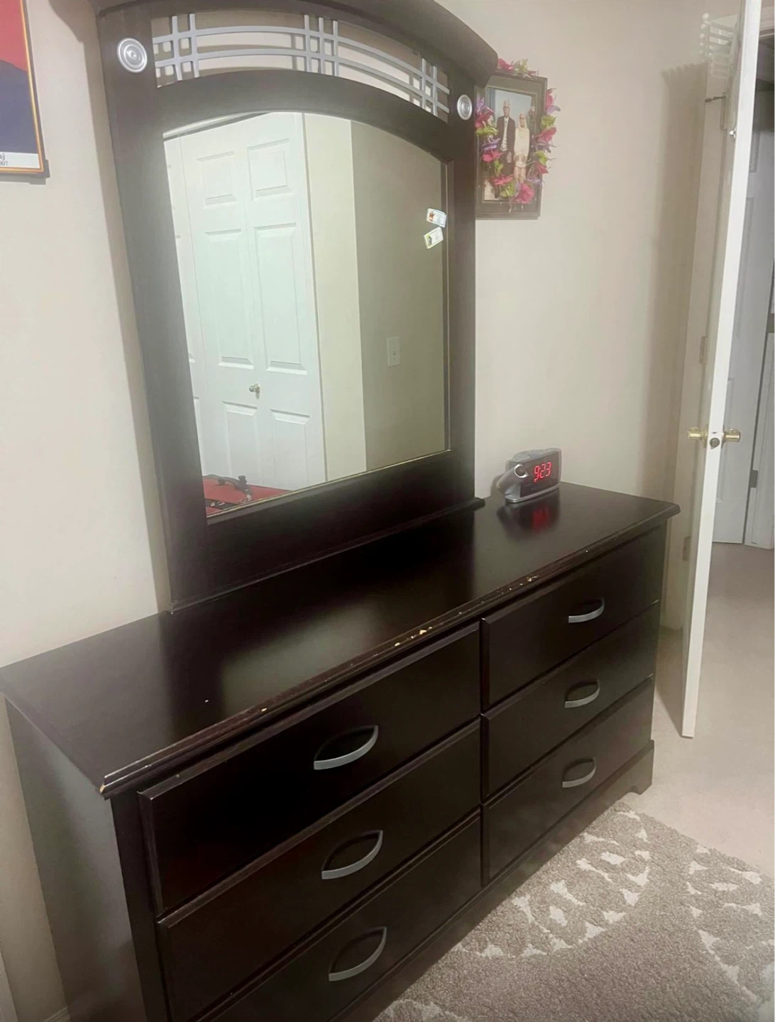 Dark Wood Bedroom Set - Headboard, Dresser & Nightstand