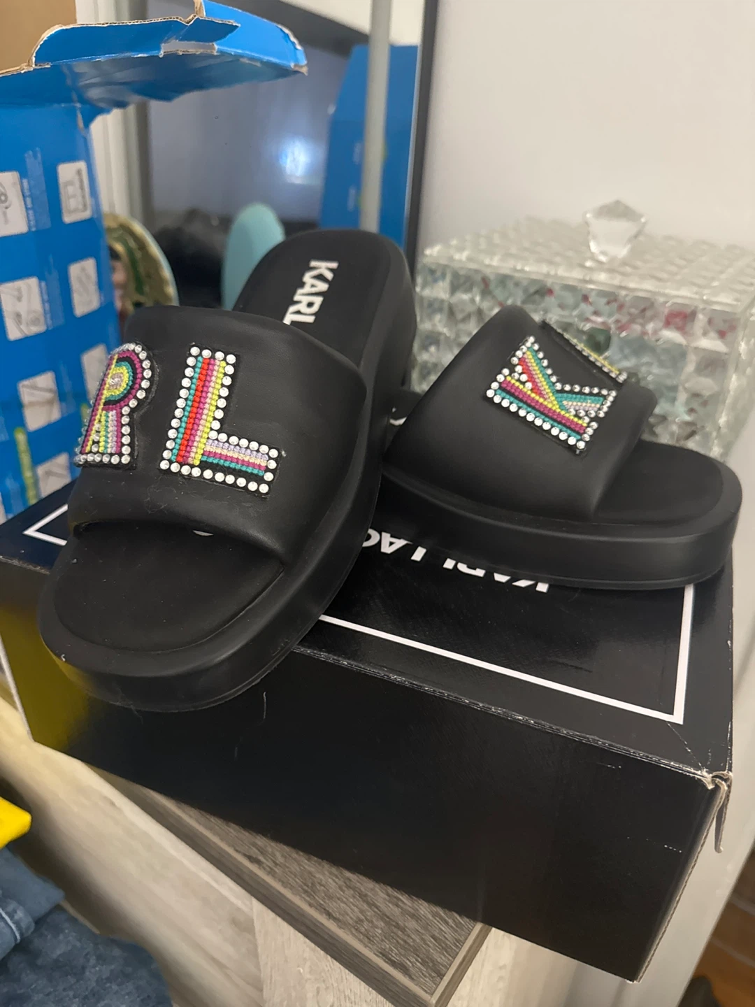 Karl Lagerfeld Paris Opal Slides Black/White US 7 M - photo 4