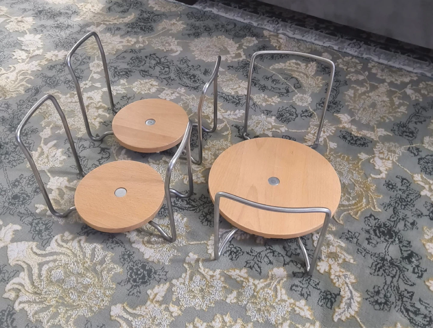 Set of 3 Wooden and Metal Stools