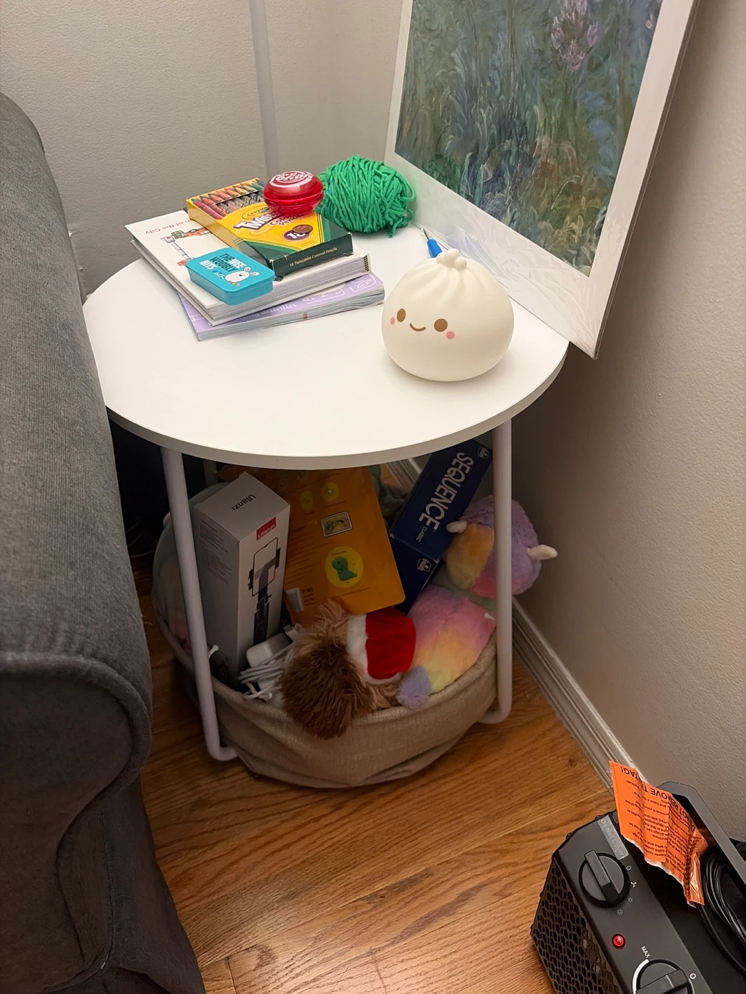 Small round white accent table
