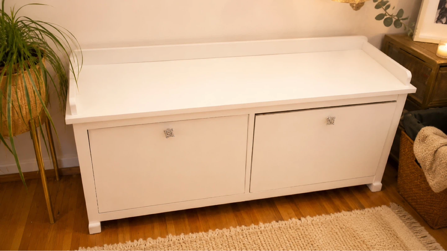 White Storage Bench with Doors