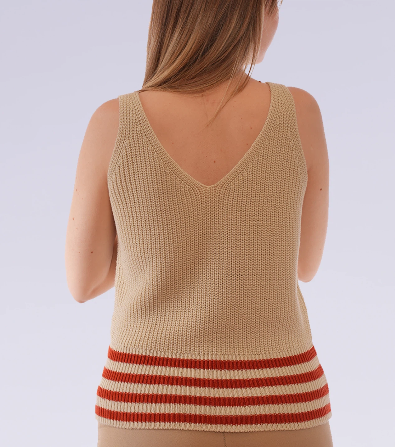 ⚽️Women's Beige Knit Tank Top with Red Stripes - photo 3
