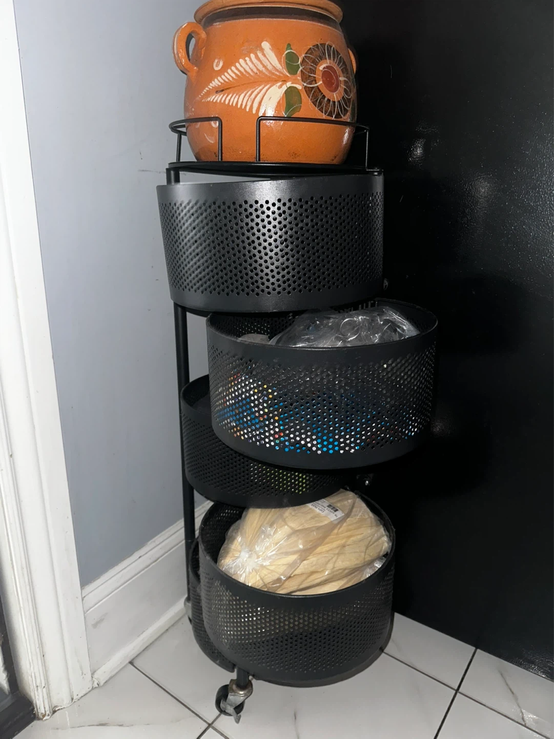 4 Tier Black Metal Rolling Storage Cart
