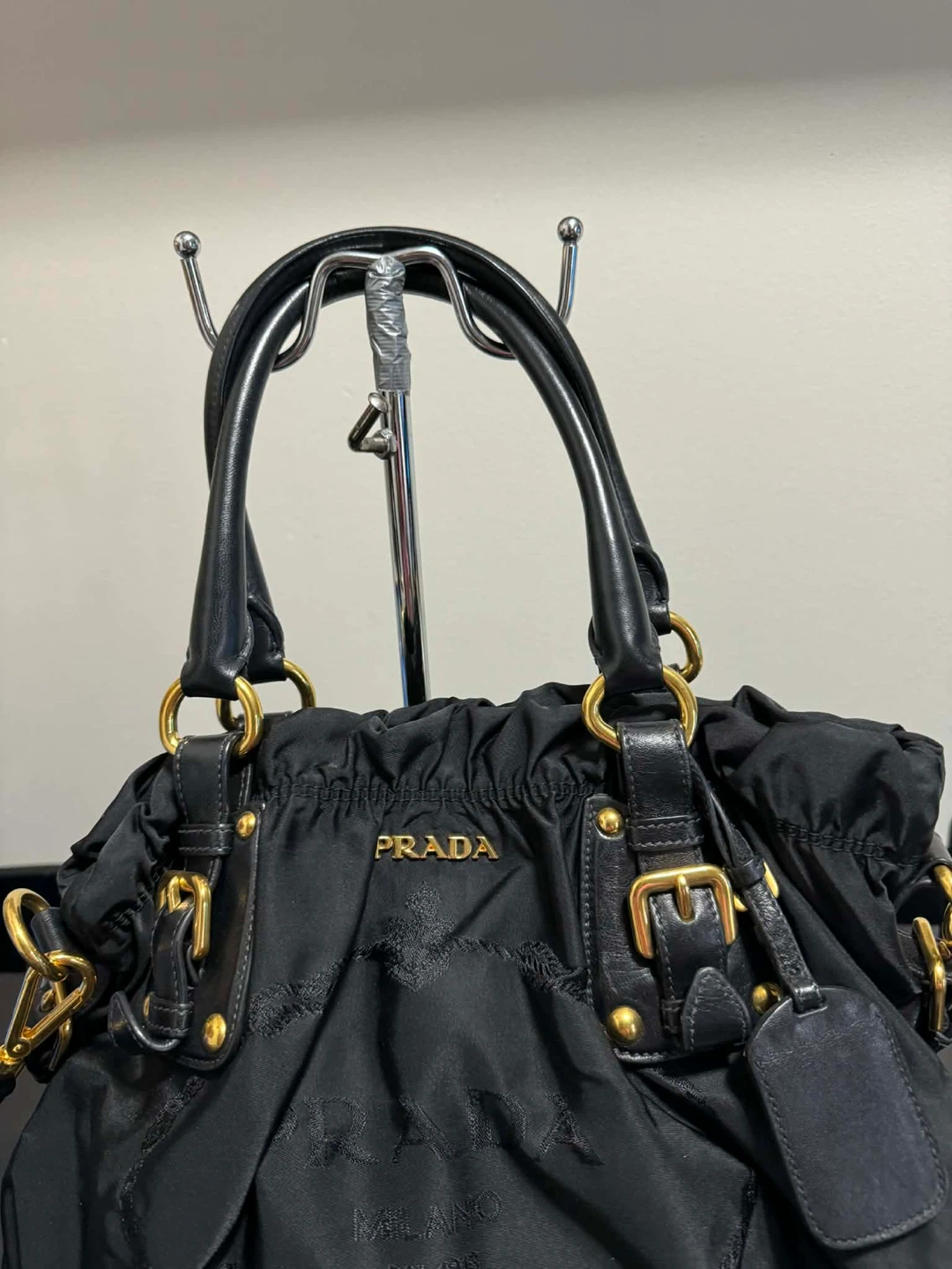 Prada Black Nylon Ruched Shoulder Bag - photo 2