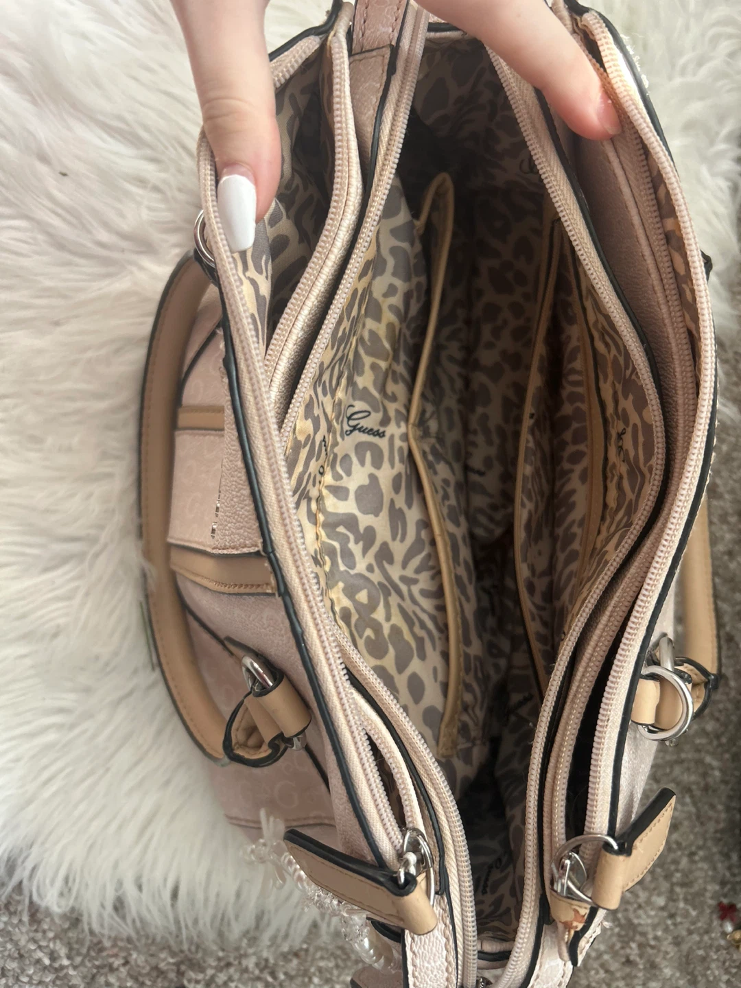 Guess Pink Monogram Satchel Handbag - photo 3