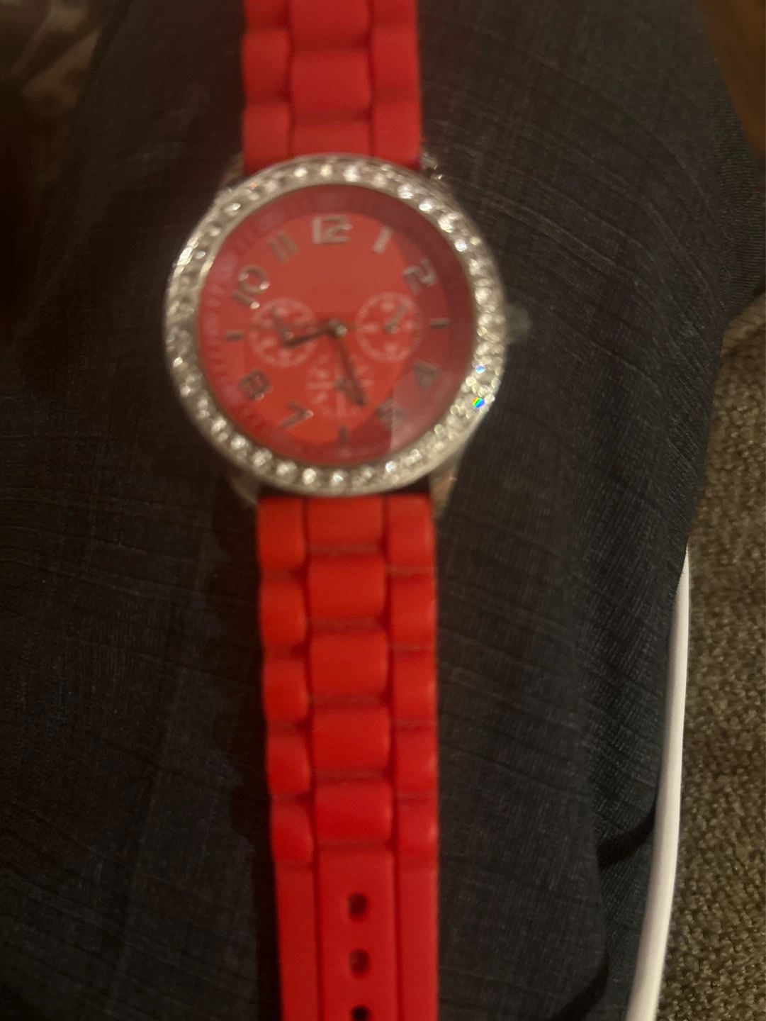 ⚽️Red Silicone Watch with Rhinestone Bezel
