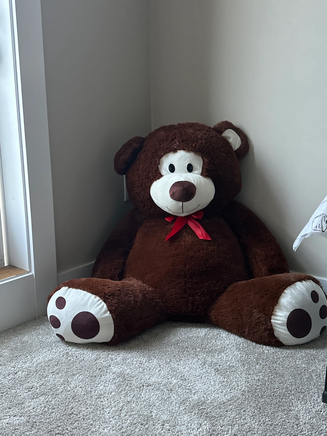Giant Brown Teddy Bear with Red Bow