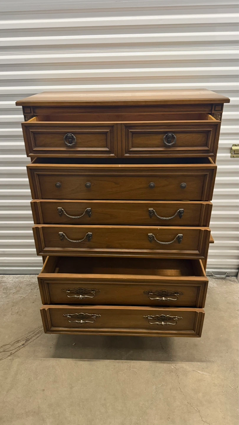 Vintage Walnut Tall Dresser Chest of Drawers - photo 5
