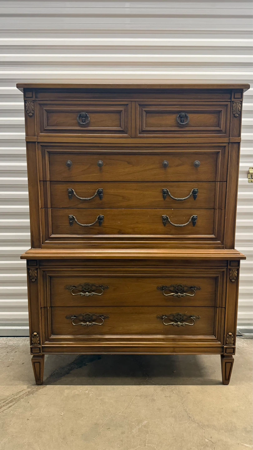 Vintage Walnut Tall Dresser Chest of Drawers
