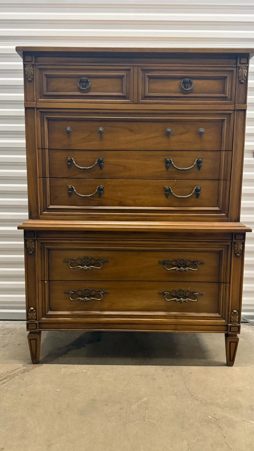 Vintage Walnut Tall Dresser Chest of Drawers - photo 4