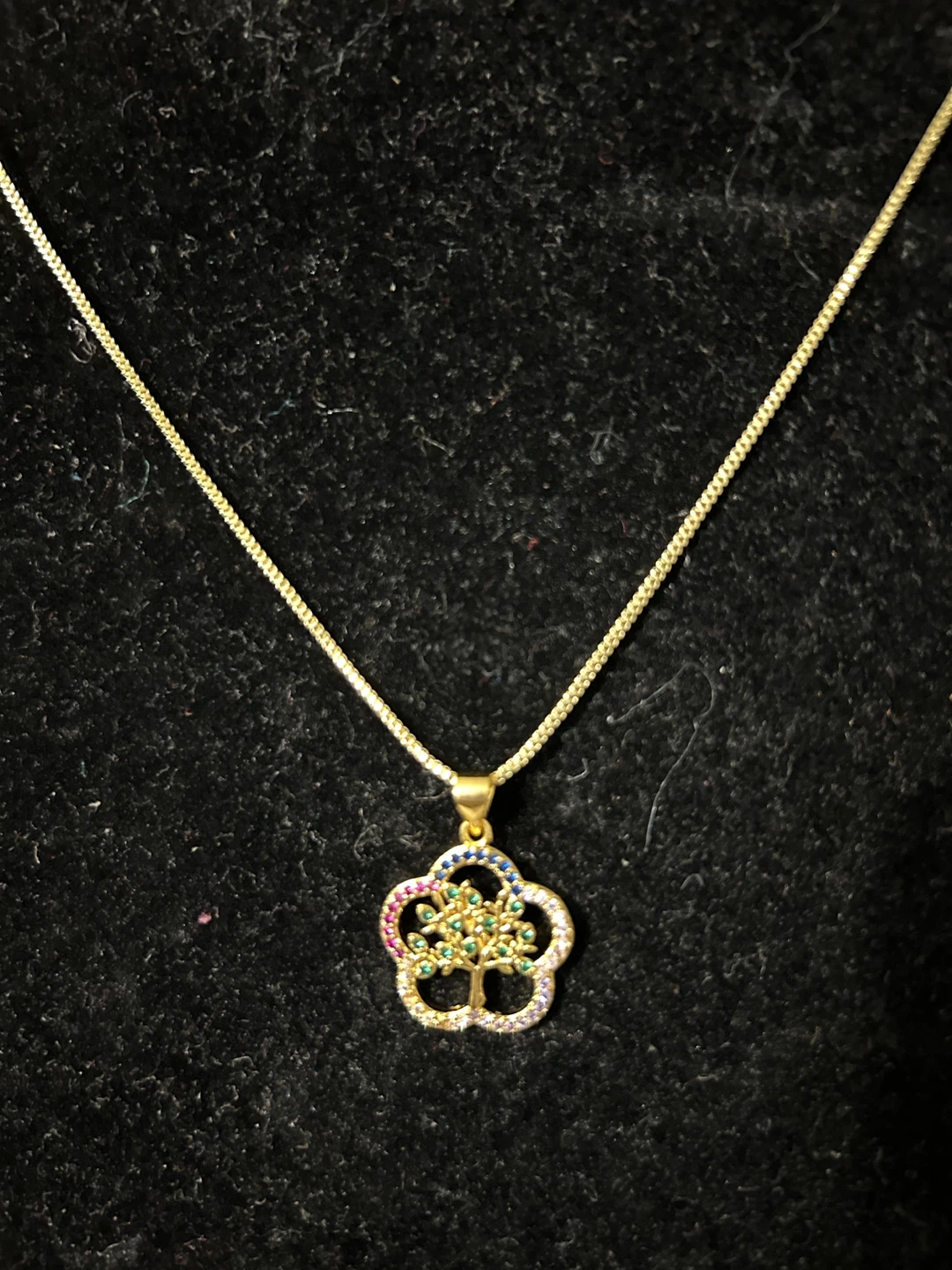 Gold Tone Tree of Life Pendant Necklace with Colorful Stones