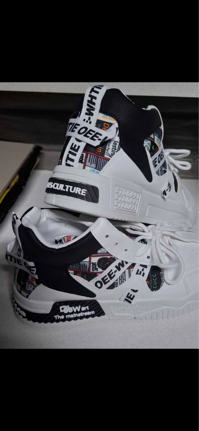 White and Black Trendy High-Top Sneakers