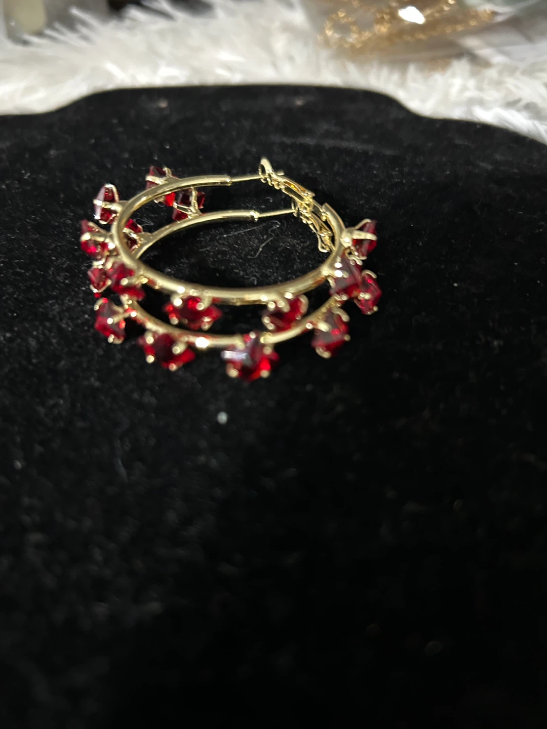 Gold Hoop Earrings with Red Gemstones - photo 2