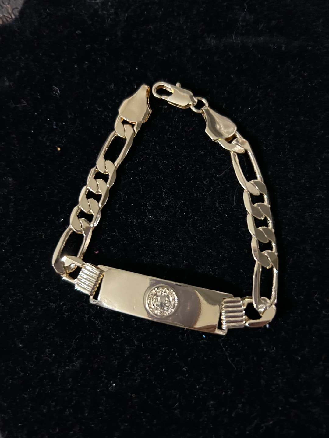 Gold Figaro Chain ID Bracelet with Medallion